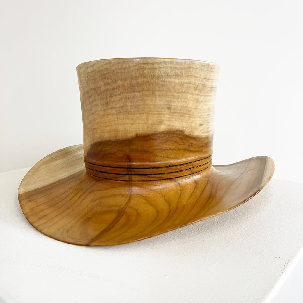 Hand-Turned Wooden Top Hat • Curved Brim