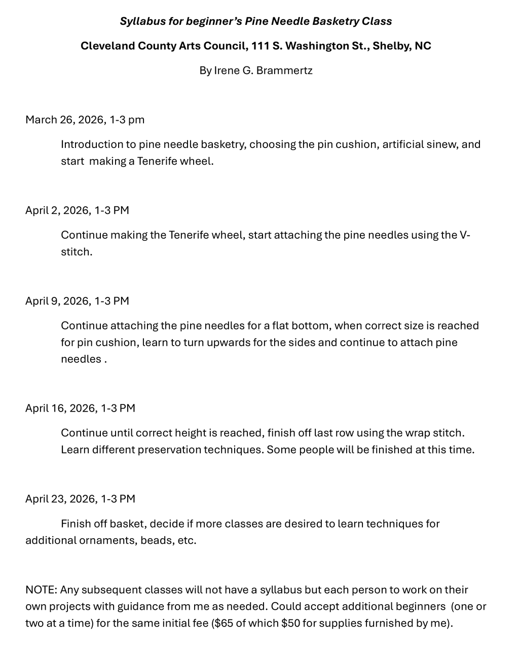 Pine Needle Basketry • March 26, 1-3pm