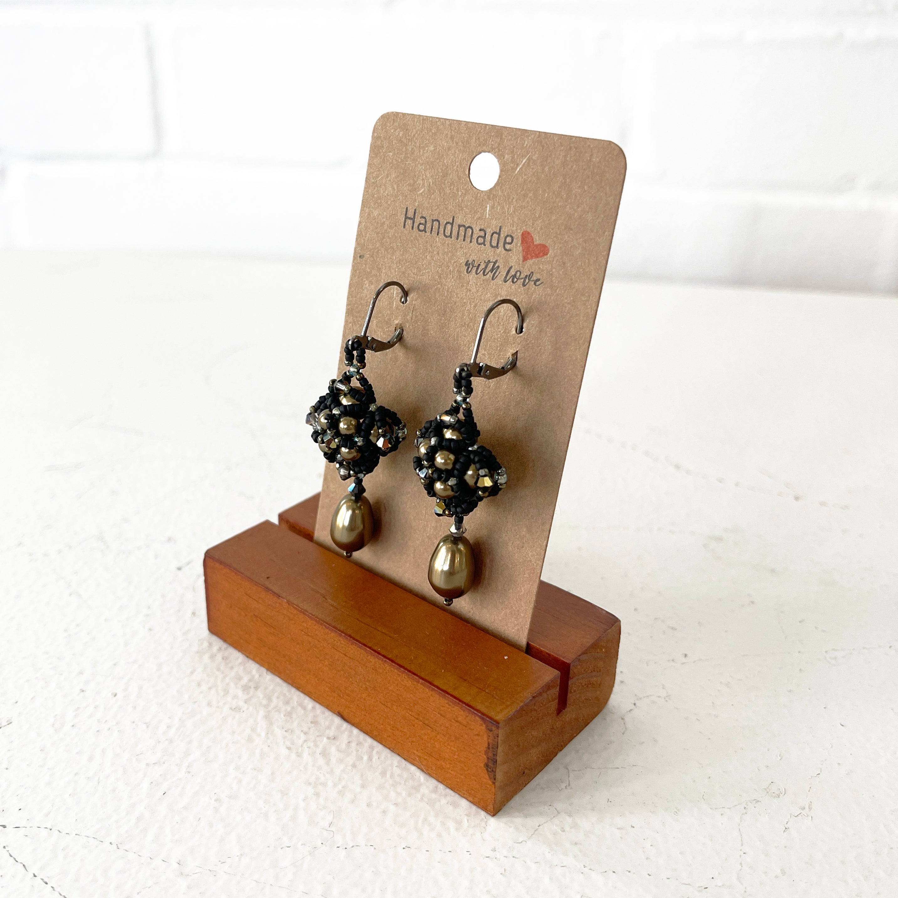Shadowed Gold Pearl Earrings