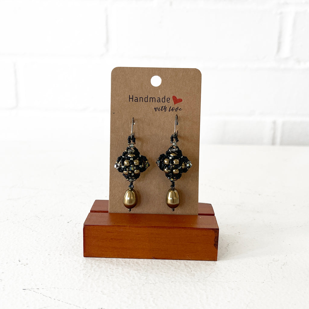 Shadowed Gold Pearl Earrings