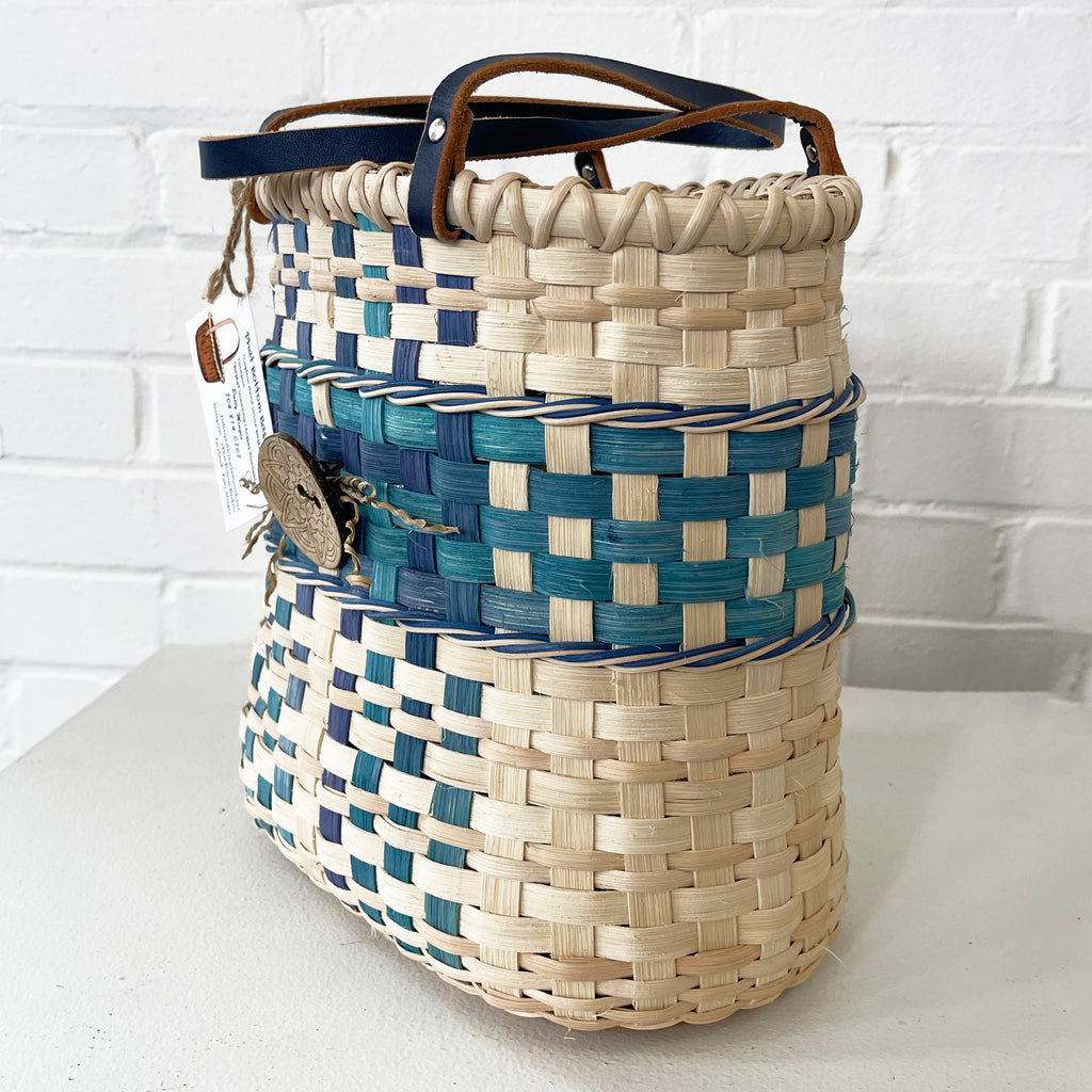 Handwoven Basket Tote with Leather Straps