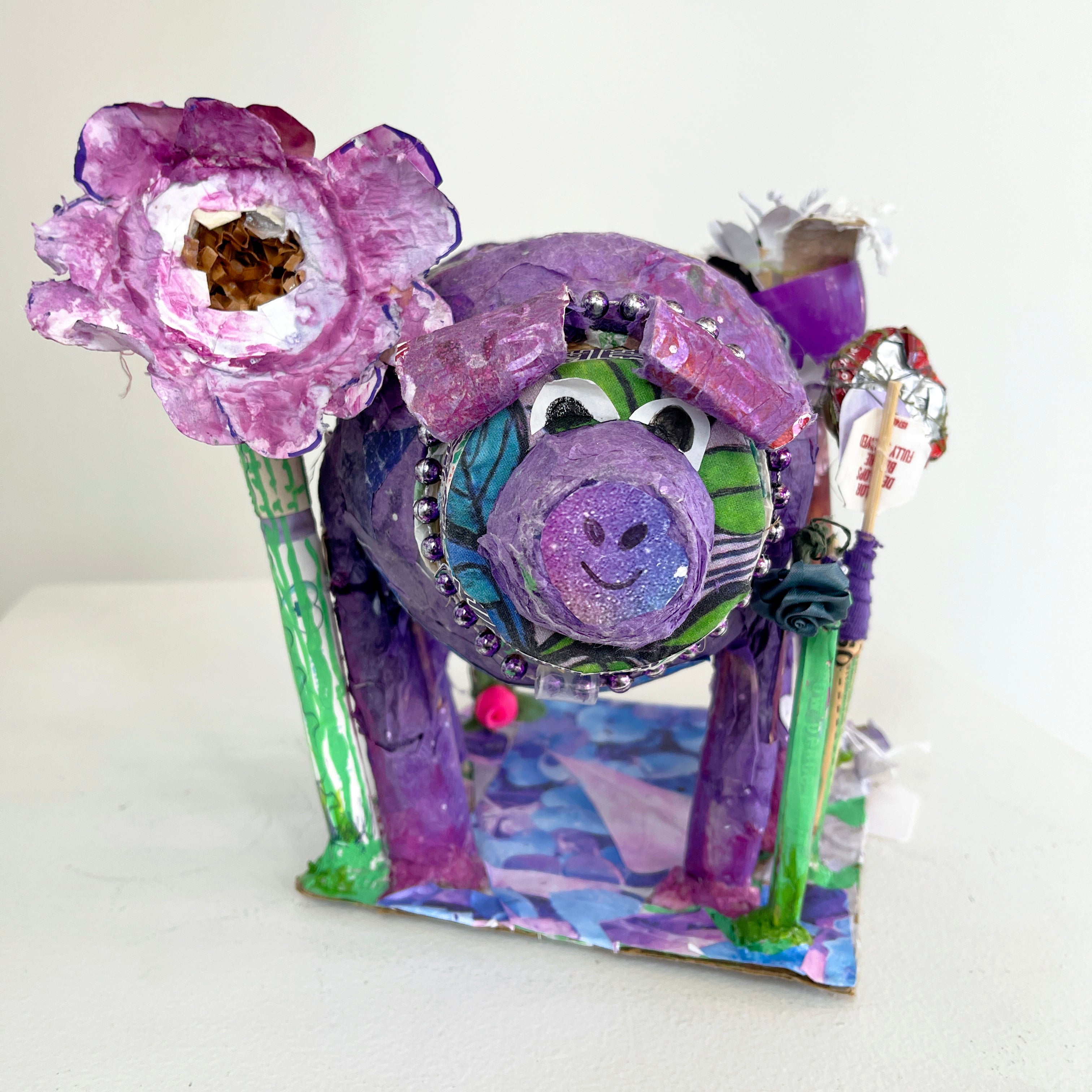 Whimsical Garden Pig Sculpture