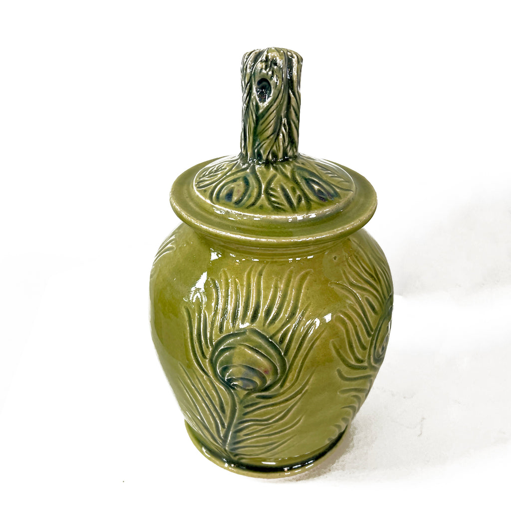 Peacock Feather Lidded Jar
