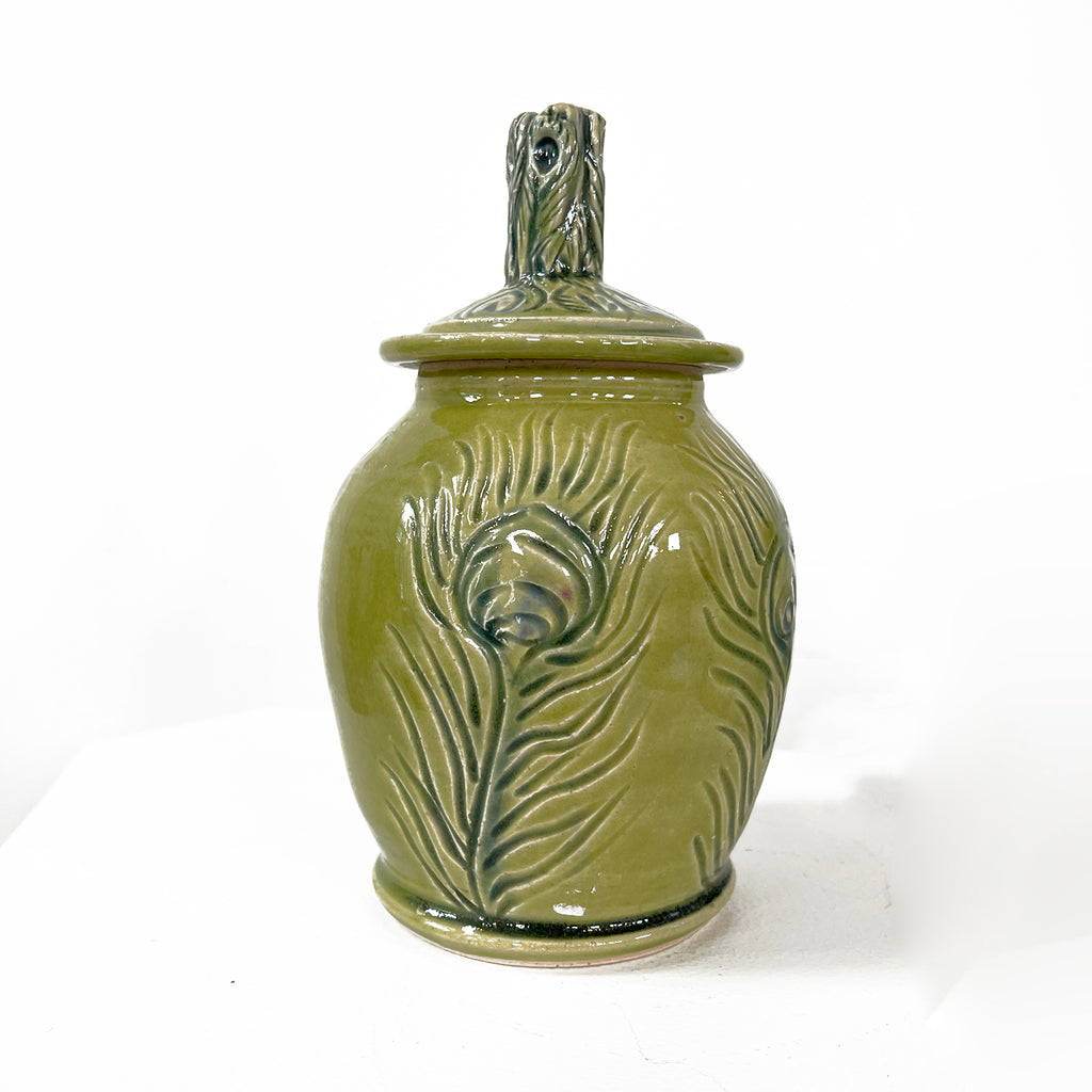 Peacock Feather Lidded Jar
